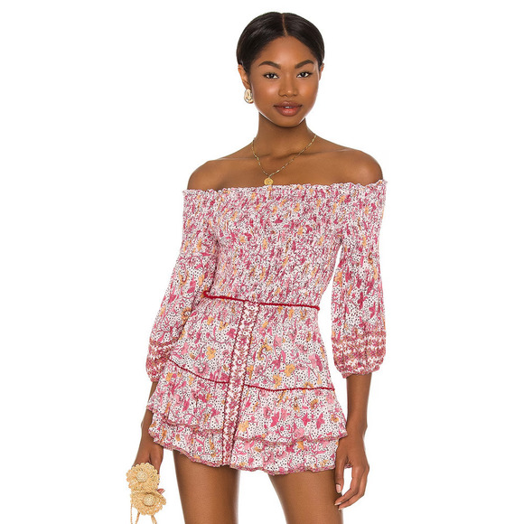 Poupette St Barth Tops - Poupette St Barth Ariel Smocked Blouse Top Pink Clary Size M/L